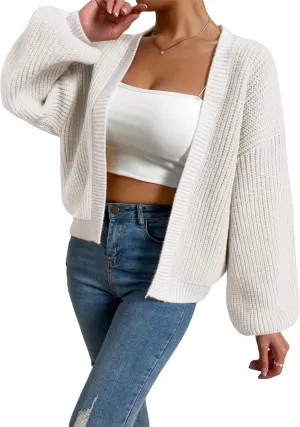 SHENHE Women's Color Block Open Front Long Sleeve Ribbed Knit Cropped Cardigan Sweaters