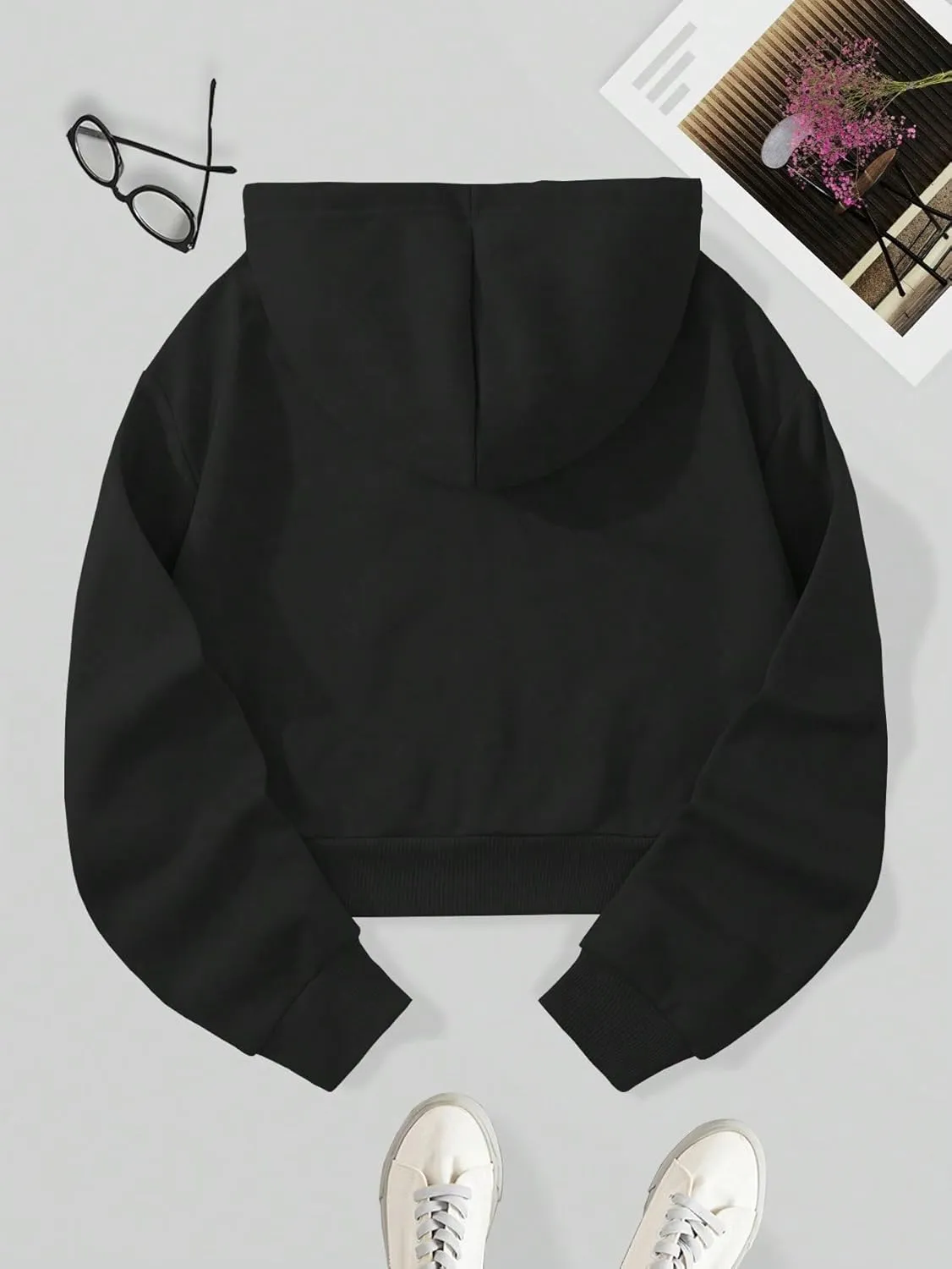 SHENHE Women's Cropped Sweatshirt Long Sleeves Drawstring Pullover Simple Crop Hoodie