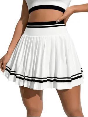 SHENHE Women's Pleated Mini Tennis Skirts Striped A Line High Waisted Workout Golf Skirts