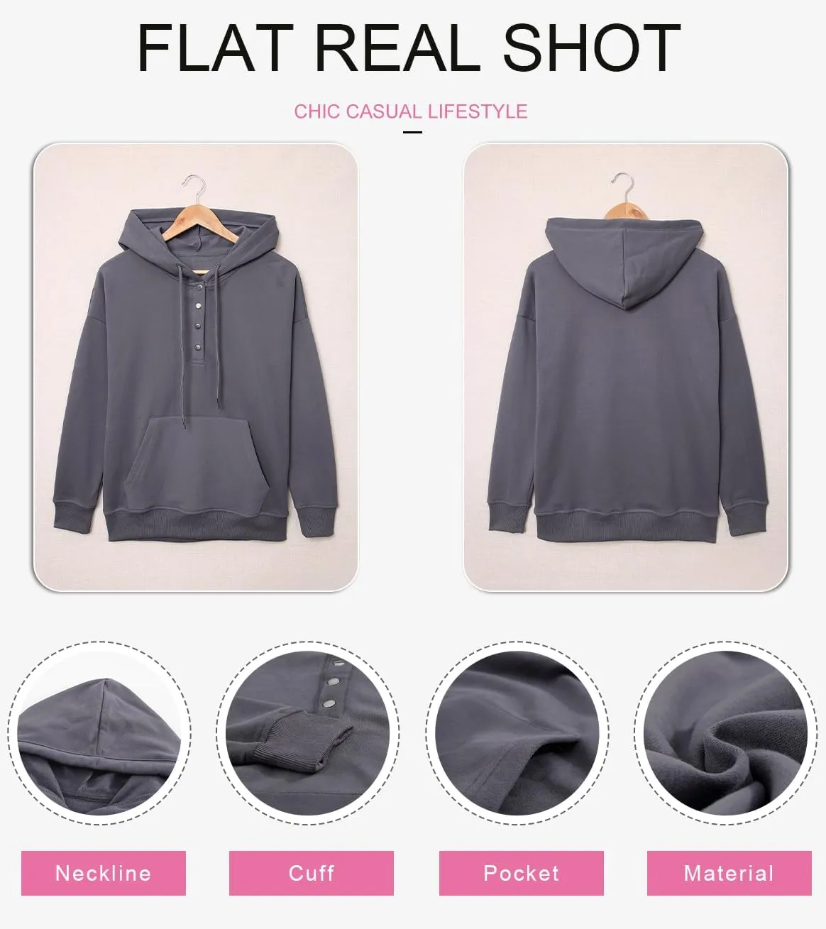SHEWIN Women's Casual Hoodies Long Sleeve Solid Lightweight Pullover Tops Loose Sweatshirt with Pocket