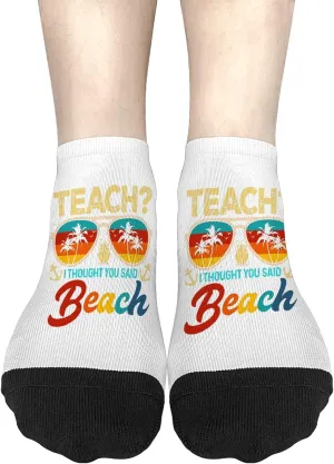 Silly Sock For Men Womens No Show Socks, Teach I Thought You Said Beach Sock, White Elephant Ideas