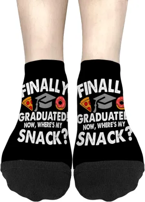Silly Sock For Women No Show Socks Men, Finally Graduated Where's My Snack? Sock, Adults Funny