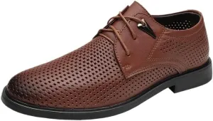 Summer Breathable Mens Leather Shoes Everyday Low Top Non Slip Walking Classic Lace-up Office Oxford