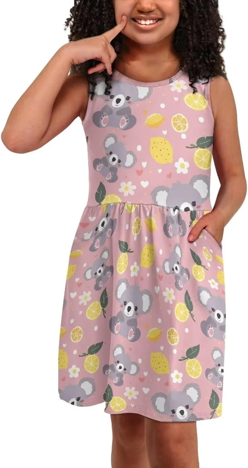 Summer Dresses for Girls 2-14 Girls Dresses Crewneck Sleeveless Sundress Beach Party Midi Dress Kids School