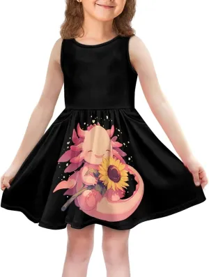 Summer Dresses for Girls 2-14 Girls Dresses Crewneck Sleeveless Sundress Beach Party Midi Dress Kids School