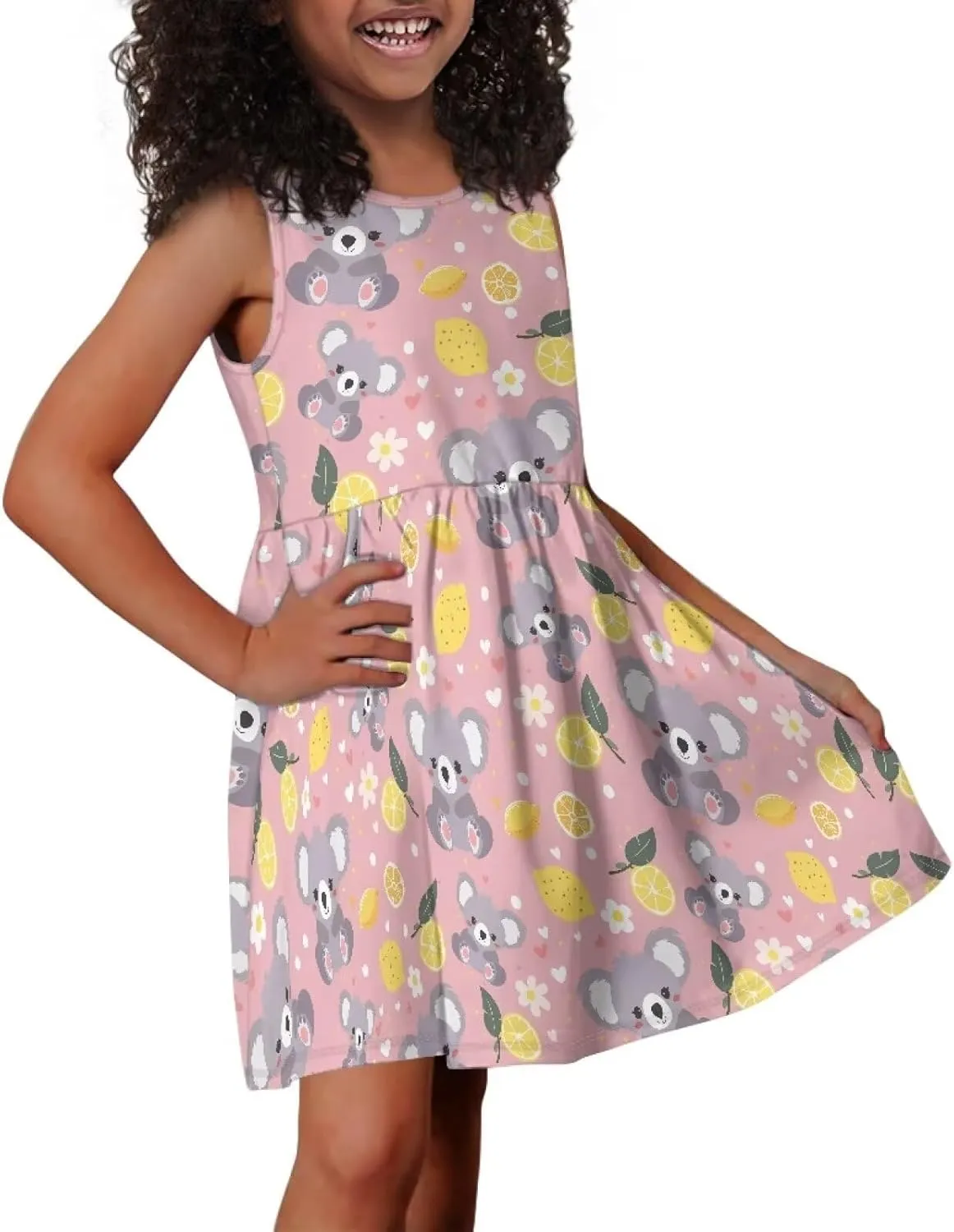 Summer Dresses for Girls 2-14 Girls Dresses Crewneck Sleeveless Sundress Beach Party Midi Dress Kids School