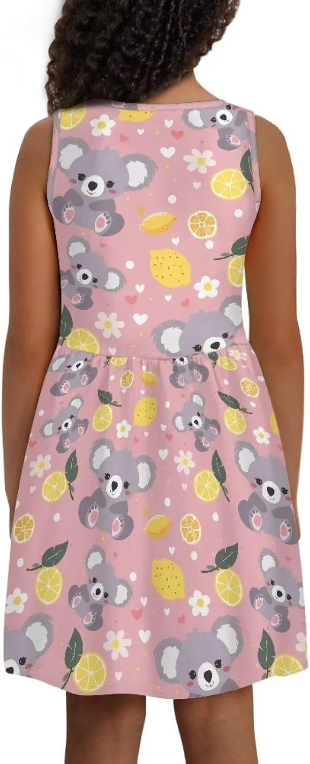 Summer Dresses for Girls 2-14 Girls Dresses Crewneck Sleeveless Sundress Beach Party Midi Dress Kids School