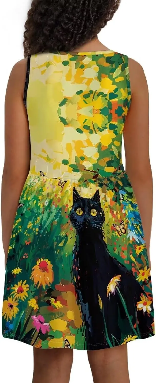 Summer Dresses for Girls 2-14 Girls Dresses Crewneck Sleeveless Sundress Beach Party Midi Dress Kids School