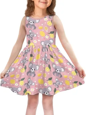 Summer Dresses for Girls 2-14 Girls Dresses Crewneck Sleeveless Sundress Beach Party Midi Dress Kids School