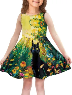 Summer Dresses for Girls 2-14 Girls Dresses Crewneck Sleeveless Sundress Beach Party Midi Dress Kids School