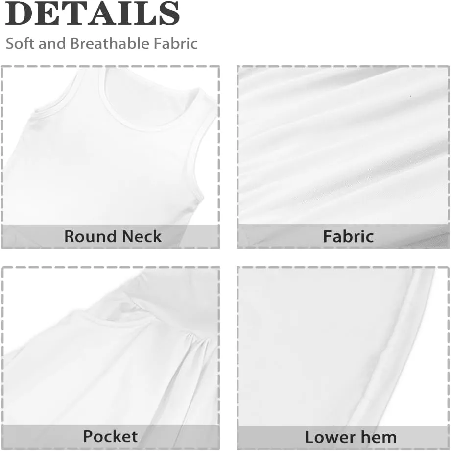 Summer Dresses for Girls 2-14 Girls Dresses Crewneck Sleeveless Sundress Beach Party Midi Dress Kids School