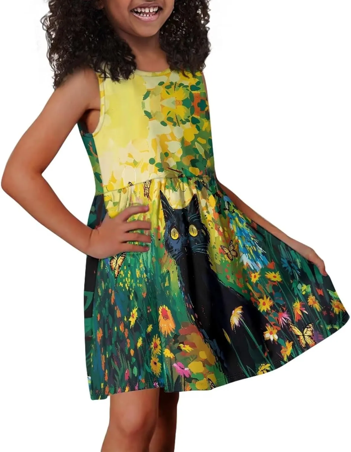 Summer Dresses for Girls 2-14 Girls Dresses Crewneck Sleeveless Sundress Beach Party Midi Dress Kids School