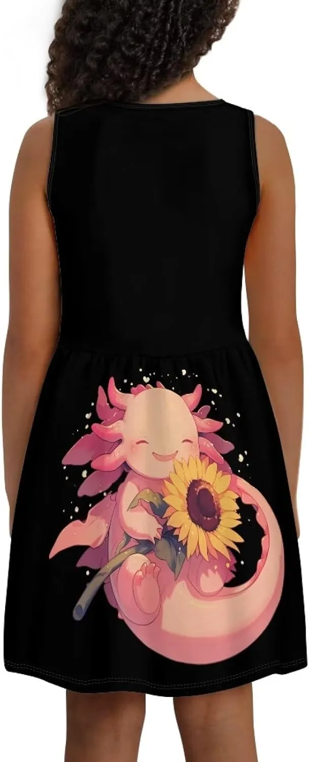 Summer Dresses for Girls 2-14 Girls Dresses Crewneck Sleeveless Sundress Beach Party Midi Dress Kids School
