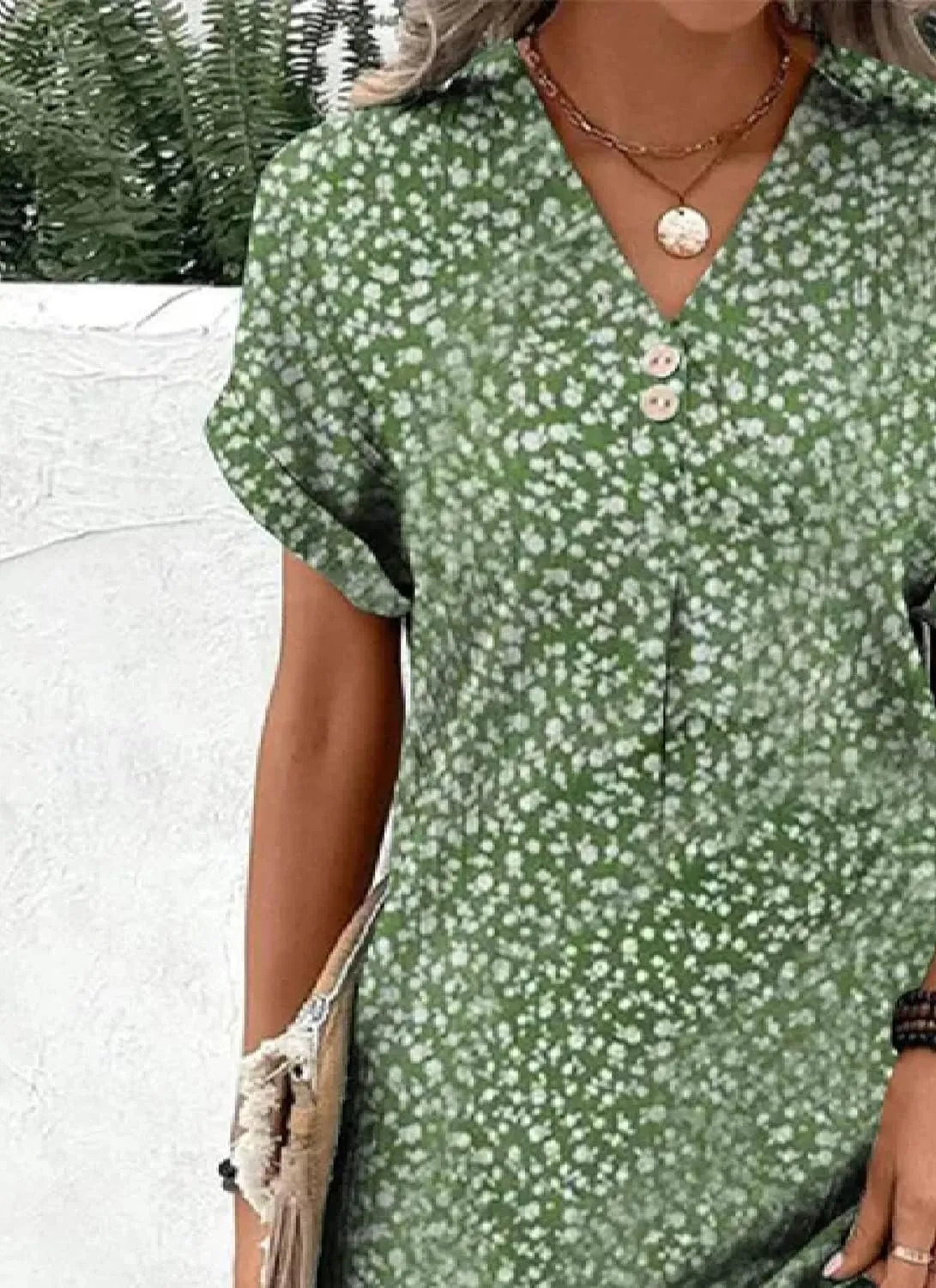 Summer Dresses for Women Dressy Green Floral Button V Neck Short Sleeve Casual Shift Midi Dresses Beach Vacation Outfits