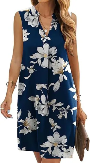 Summer Dresses for Women Sleeveless Dresses Casual V Neck Floral Print Shift Mini Dress Work Dress