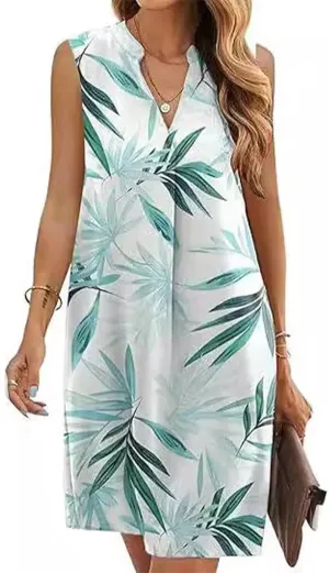 Summer Dresses for Women Sleeveless Dresses Casual V Neck Floral Print Shift Mini Dress Work Dress