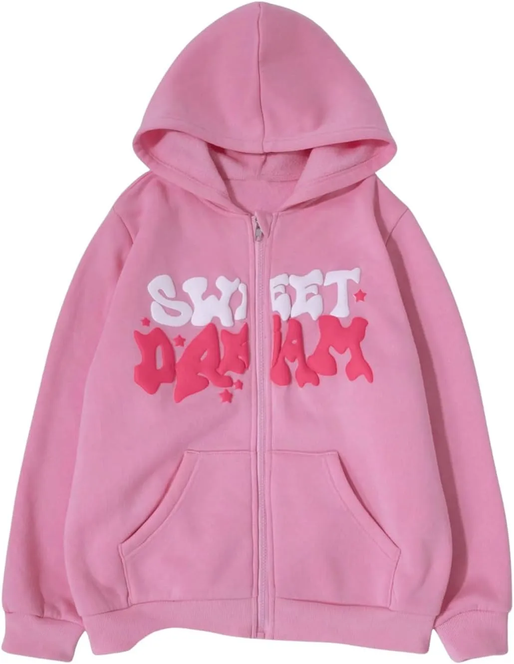 SweatyRocks Girl's Letter Graphic Print Full Zip Fleece Hoodie Casual Long Sleeve Sweatshirt Cute Jacket with Pocket