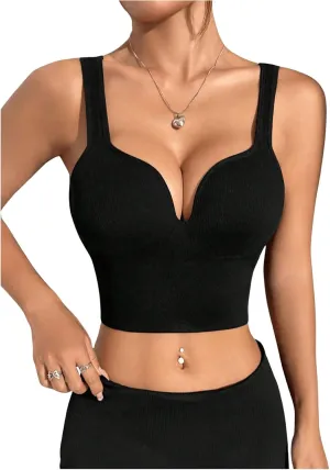 SweatyRocks Women's Deep V Neck Backless Sports Bra High Support Workout Yoga Bra