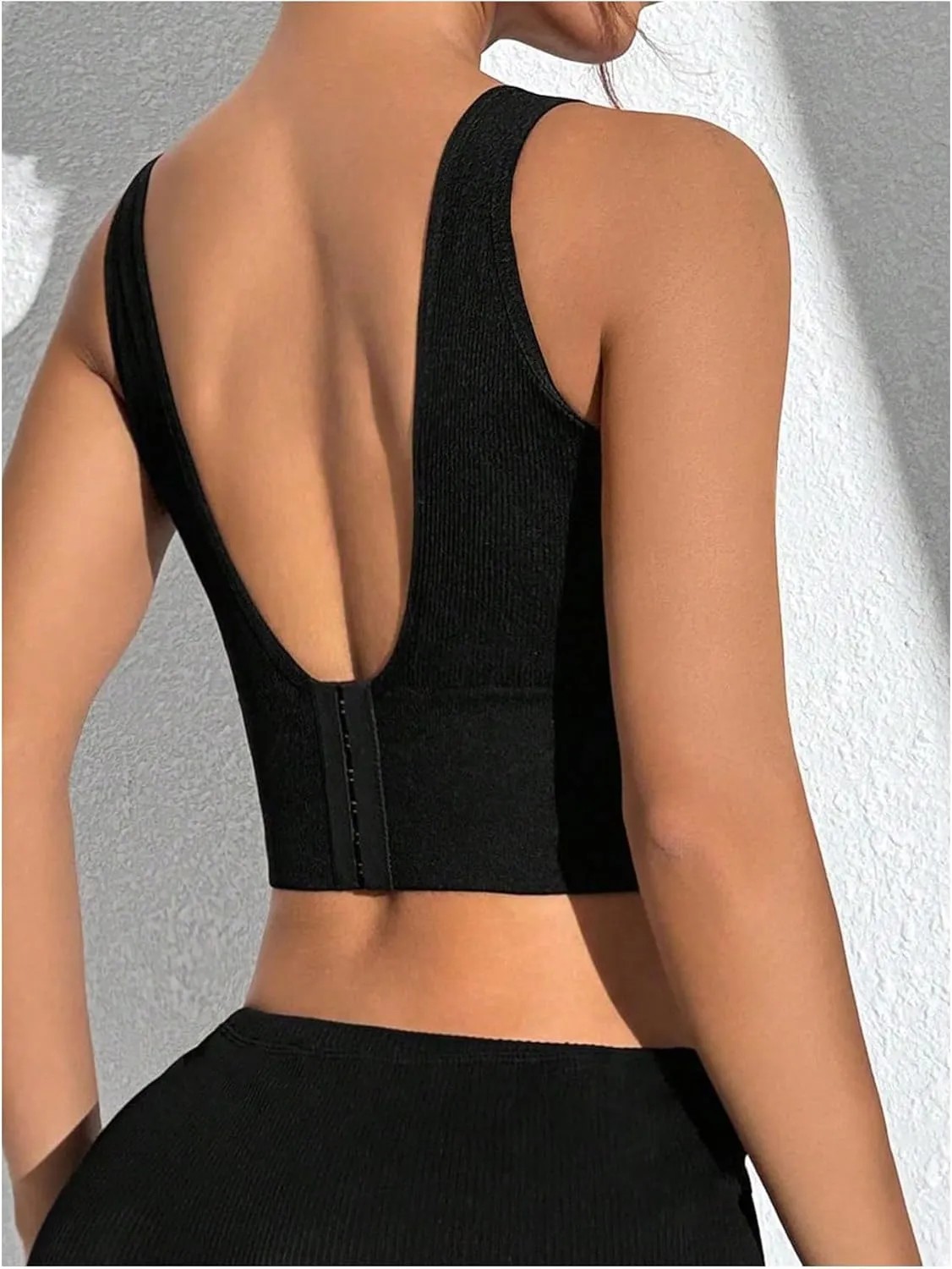 SweatyRocks Women's Deep V Neck Backless Sports Bra High Support Workout Yoga Bra