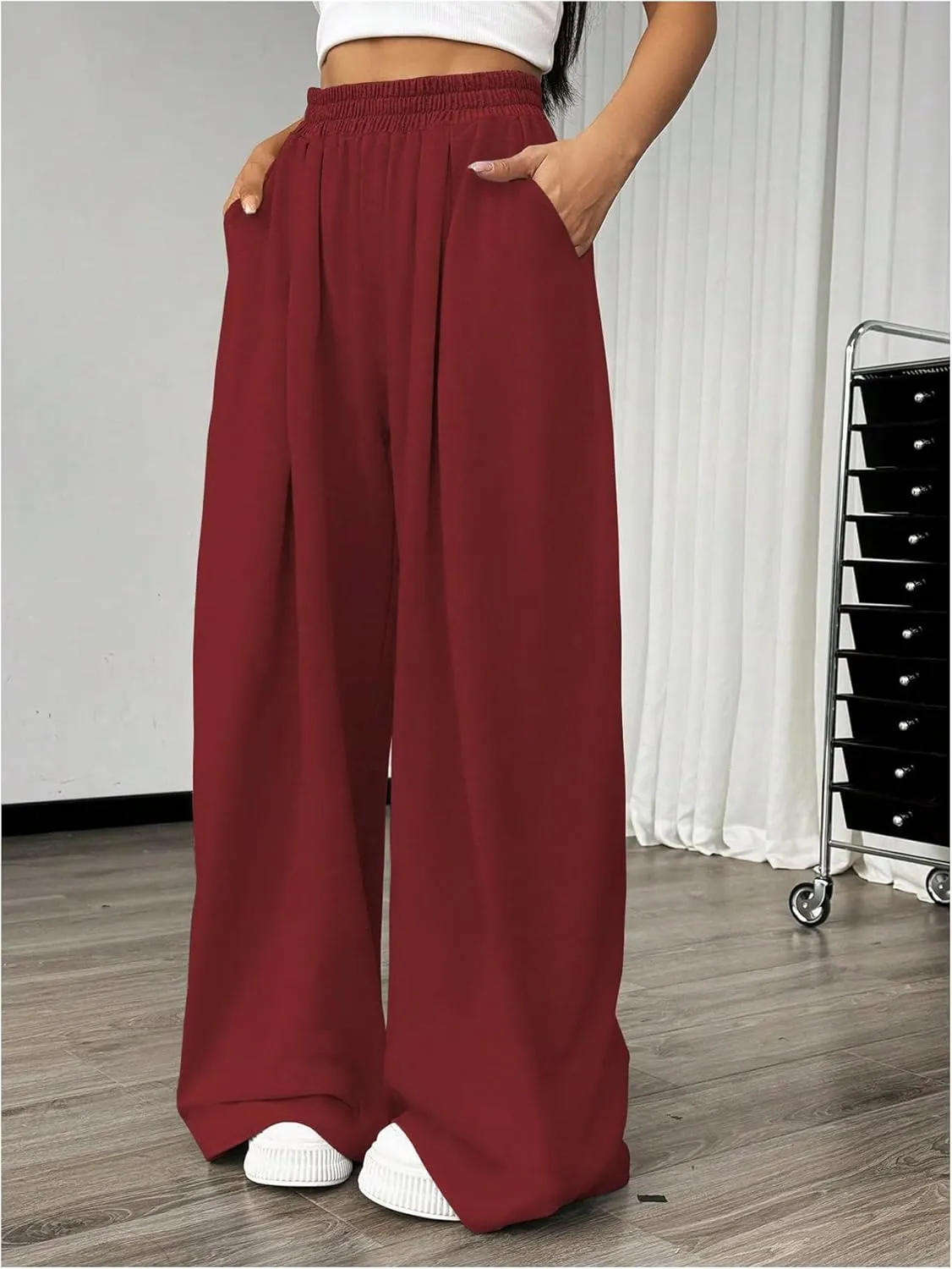SweatyRocks Women's Wide Leg Pants Elastic High Waist Loose Athletic Sweatpants with Pockets