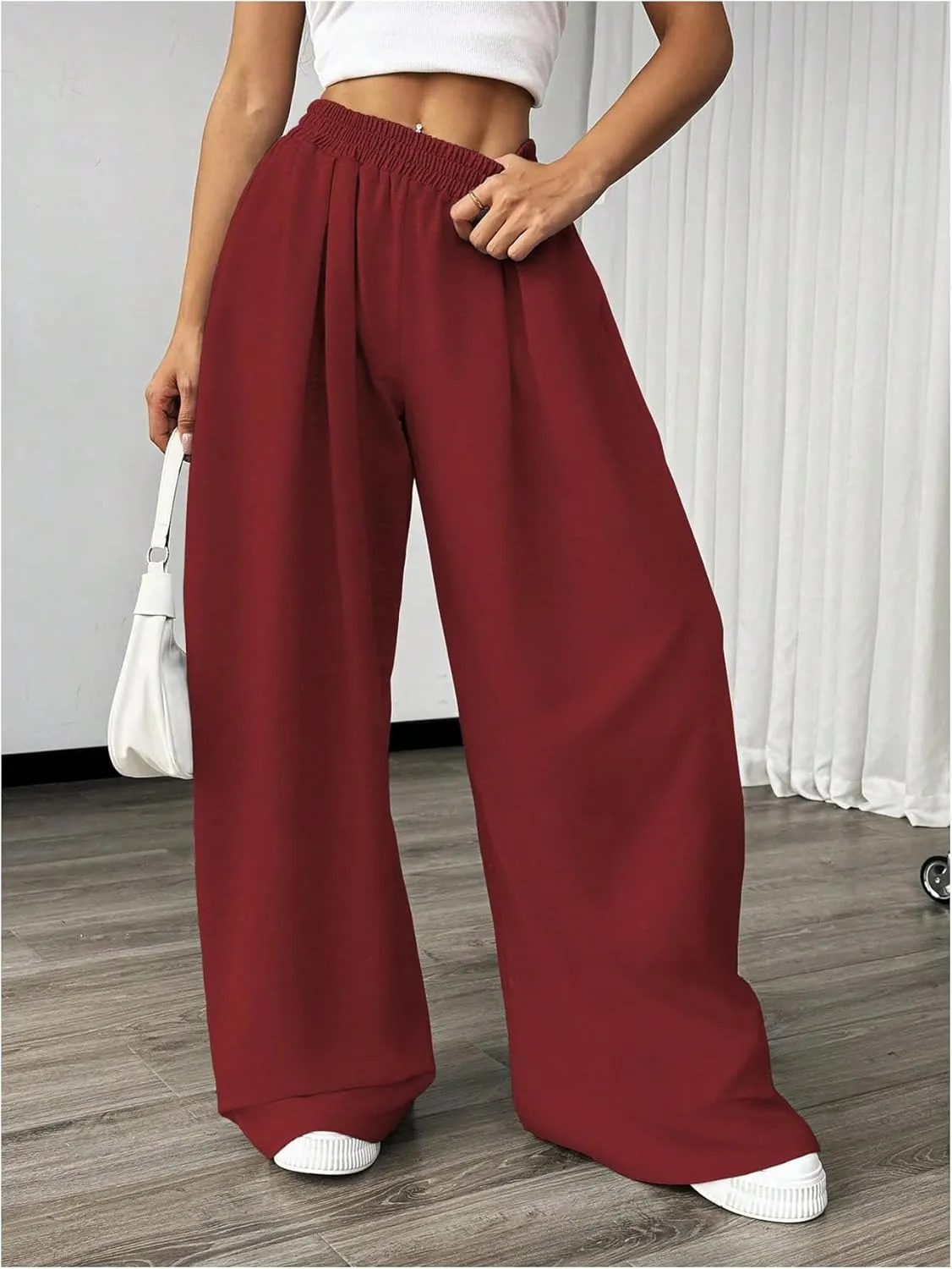 SweatyRocks Women's Wide Leg Pants Elastic High Waist Loose Athletic Sweatpants with Pockets