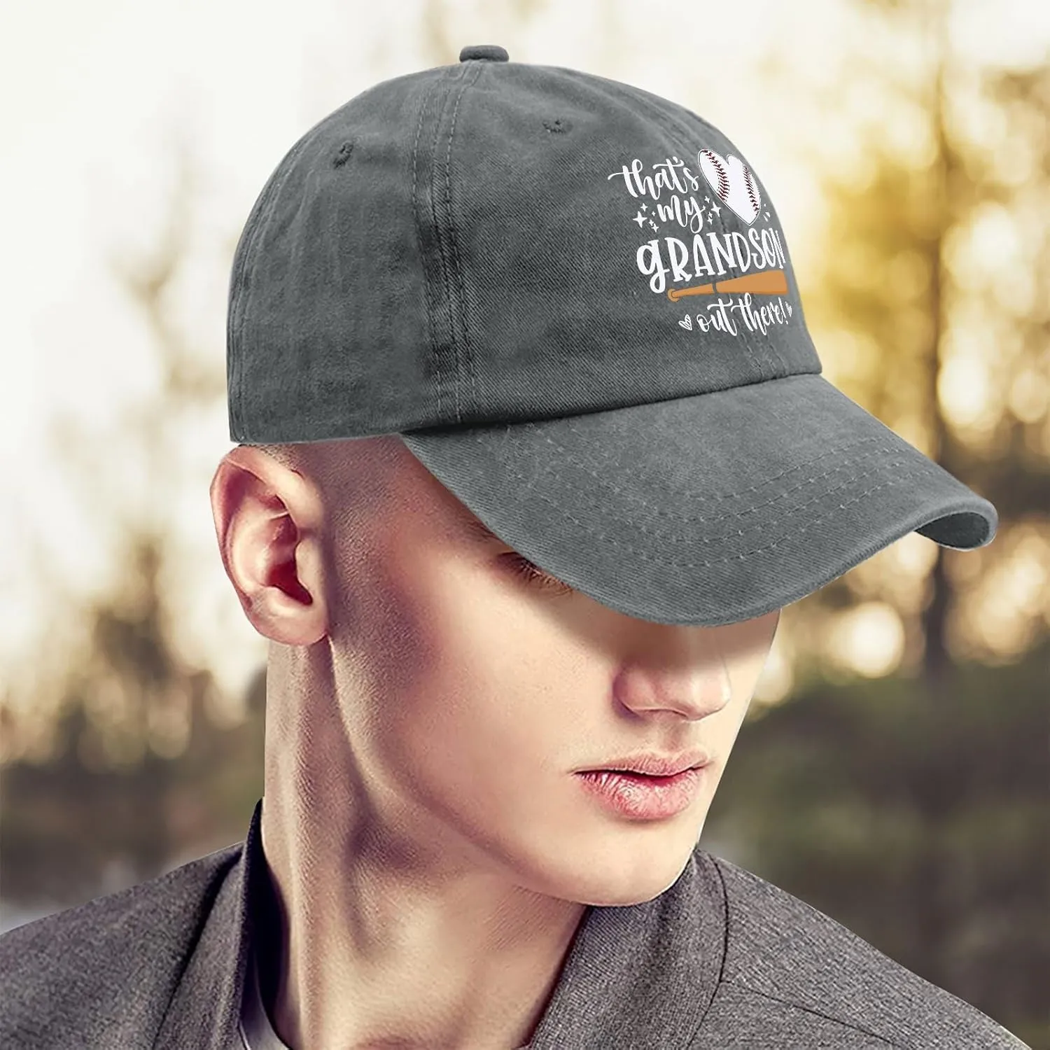 That's My Grandson Out There hat for Men Vintage Cotton Washed Baseball Caps Adjustable Dad