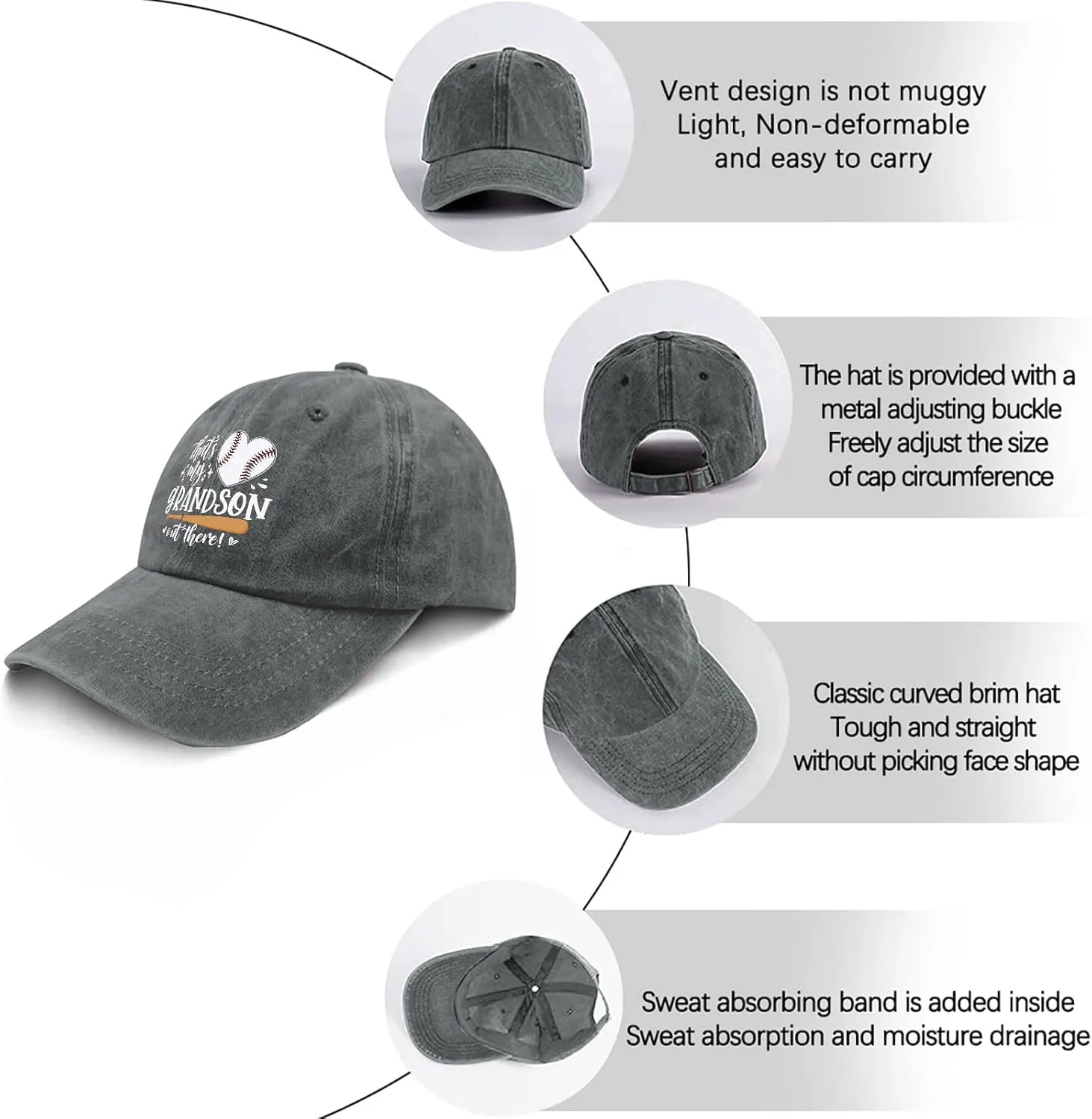 That's My Grandson Out There hat for Men Vintage Cotton Washed Baseball Caps Adjustable Dad