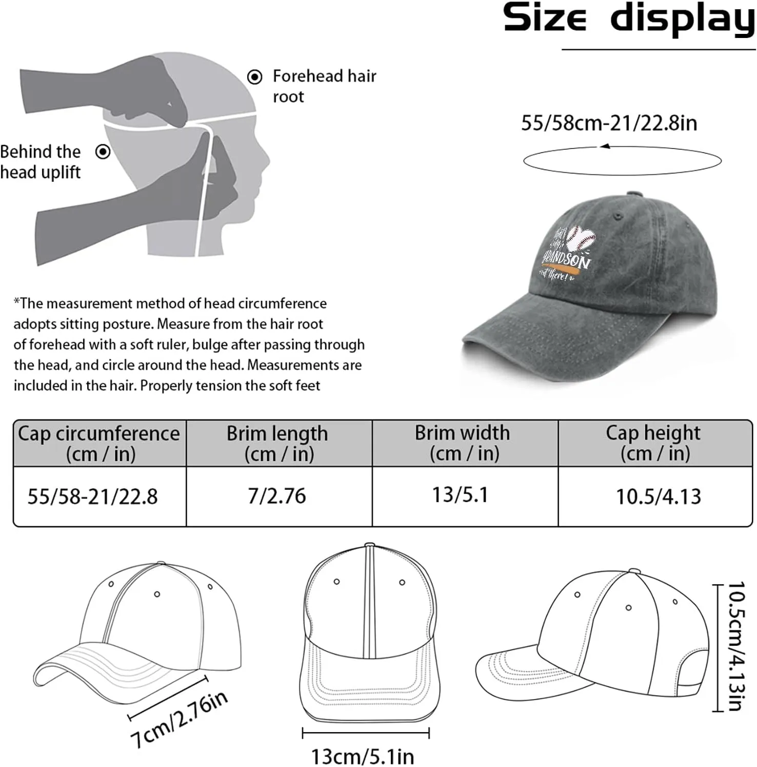 That's My Grandson Out There hat for Men Vintage Cotton Washed Baseball Caps Adjustable Dad