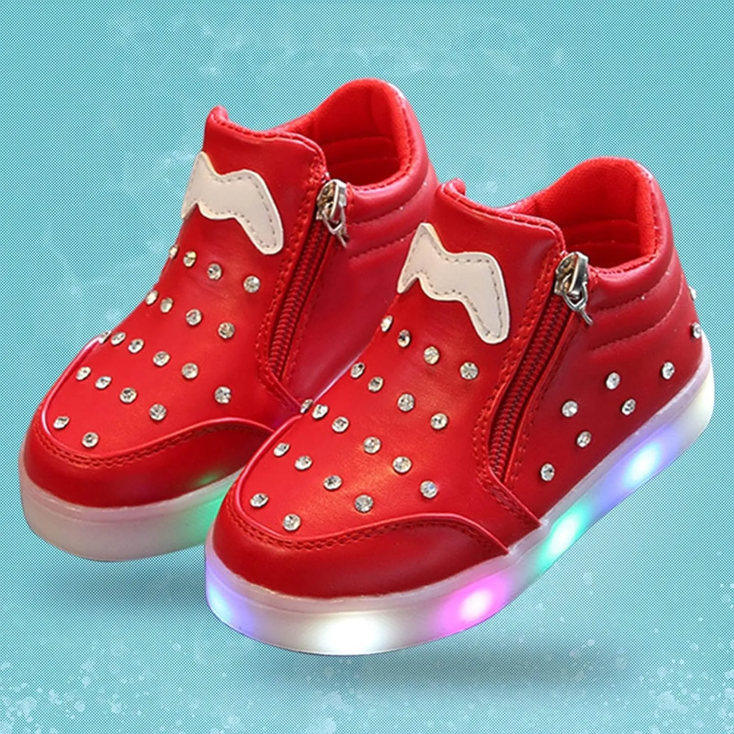 Toddler Little Girls Boys LED Flashing Sneakers Leather Zipper Flat Short Boots Lightweight Sport Shoes for Kids
