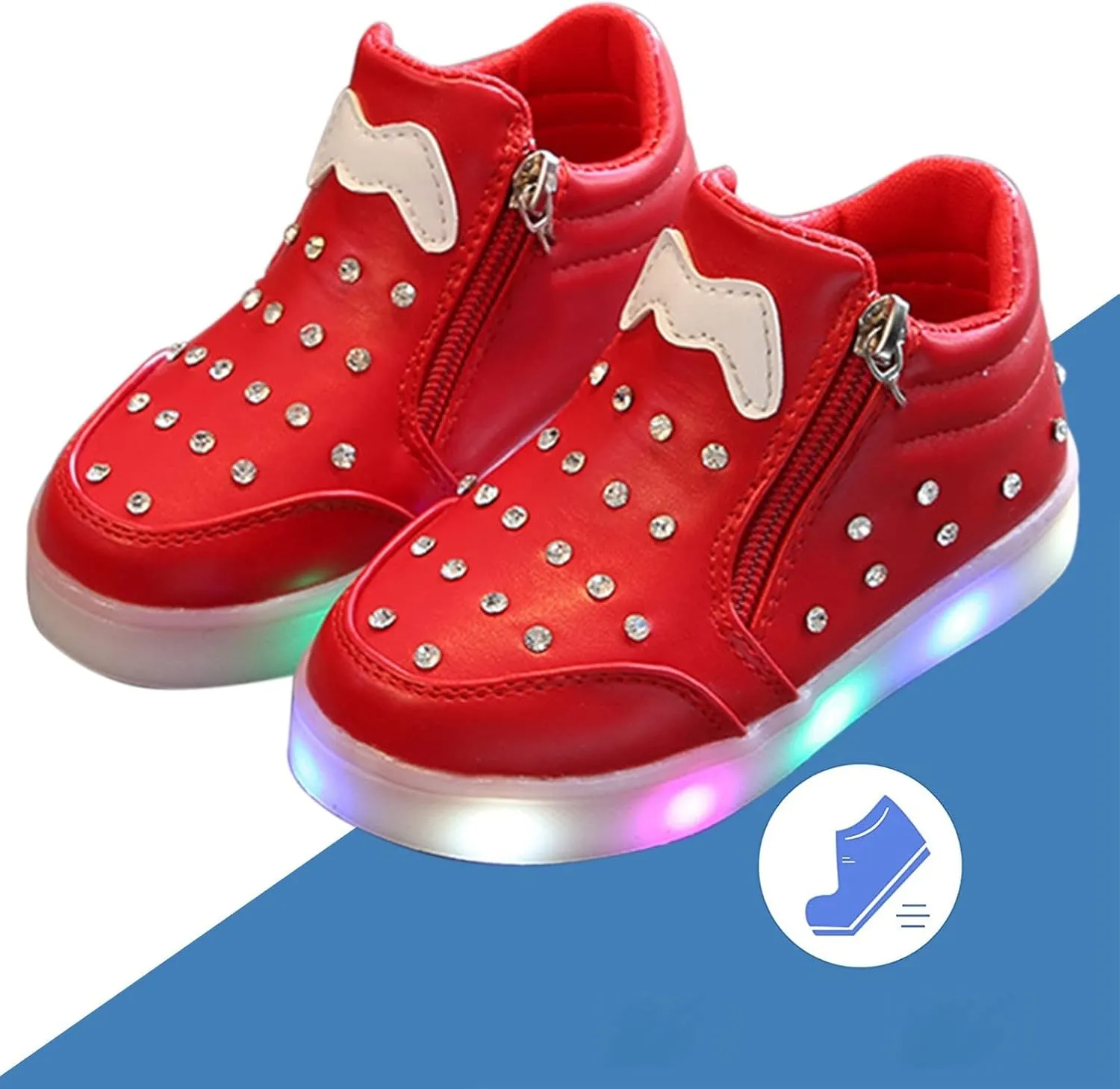 Toddler Little Girls Boys LED Flashing Sneakers Leather Zipper Flat Short Boots Lightweight Sport Shoes for Kids