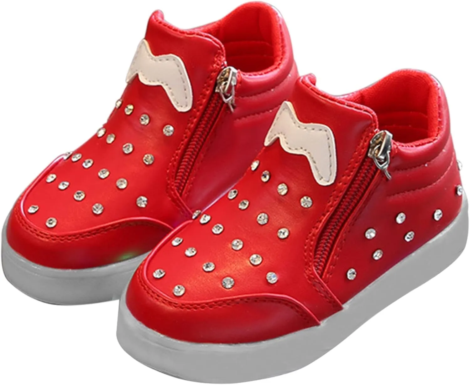 Toddler Little Girls Boys LED Flashing Sneakers Leather Zipper Flat Short Boots Lightweight Sport Shoes for Kids