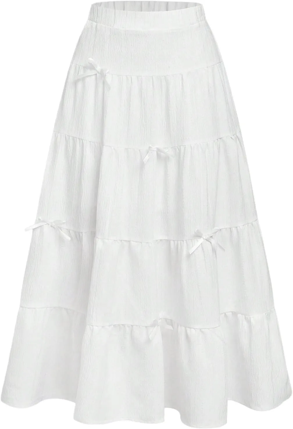 Verdusa Girl's Coquette Bow Flowy Long Skirts Fairy Flared High Waist Ruffle Skirt