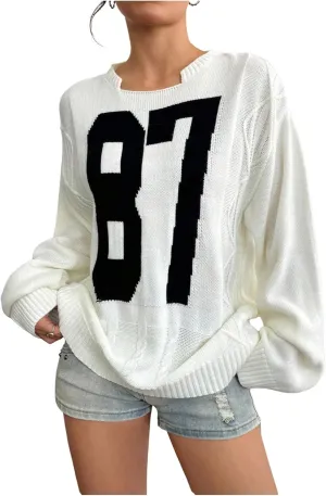 Verdusa Women's Jersey Oversized Sweaters Cable Knit Long Sleeve Pullover Tops