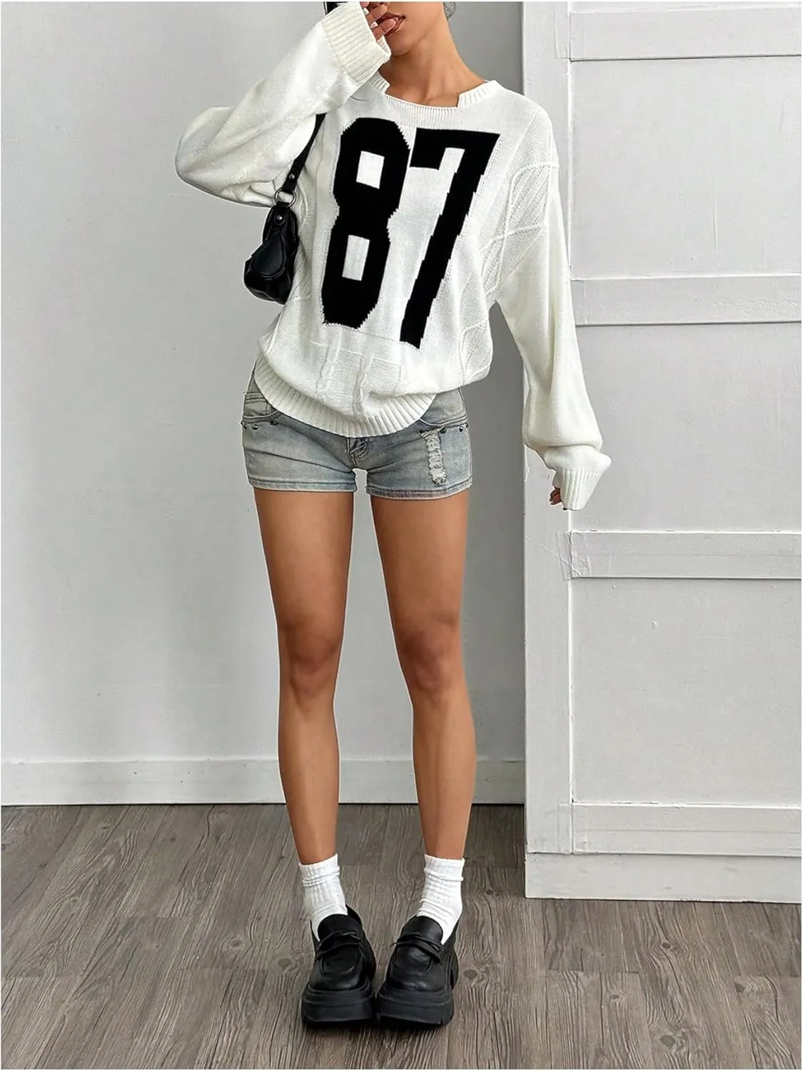 Verdusa Women's Jersey Oversized Sweaters Cable Knit Long Sleeve Pullover Tops