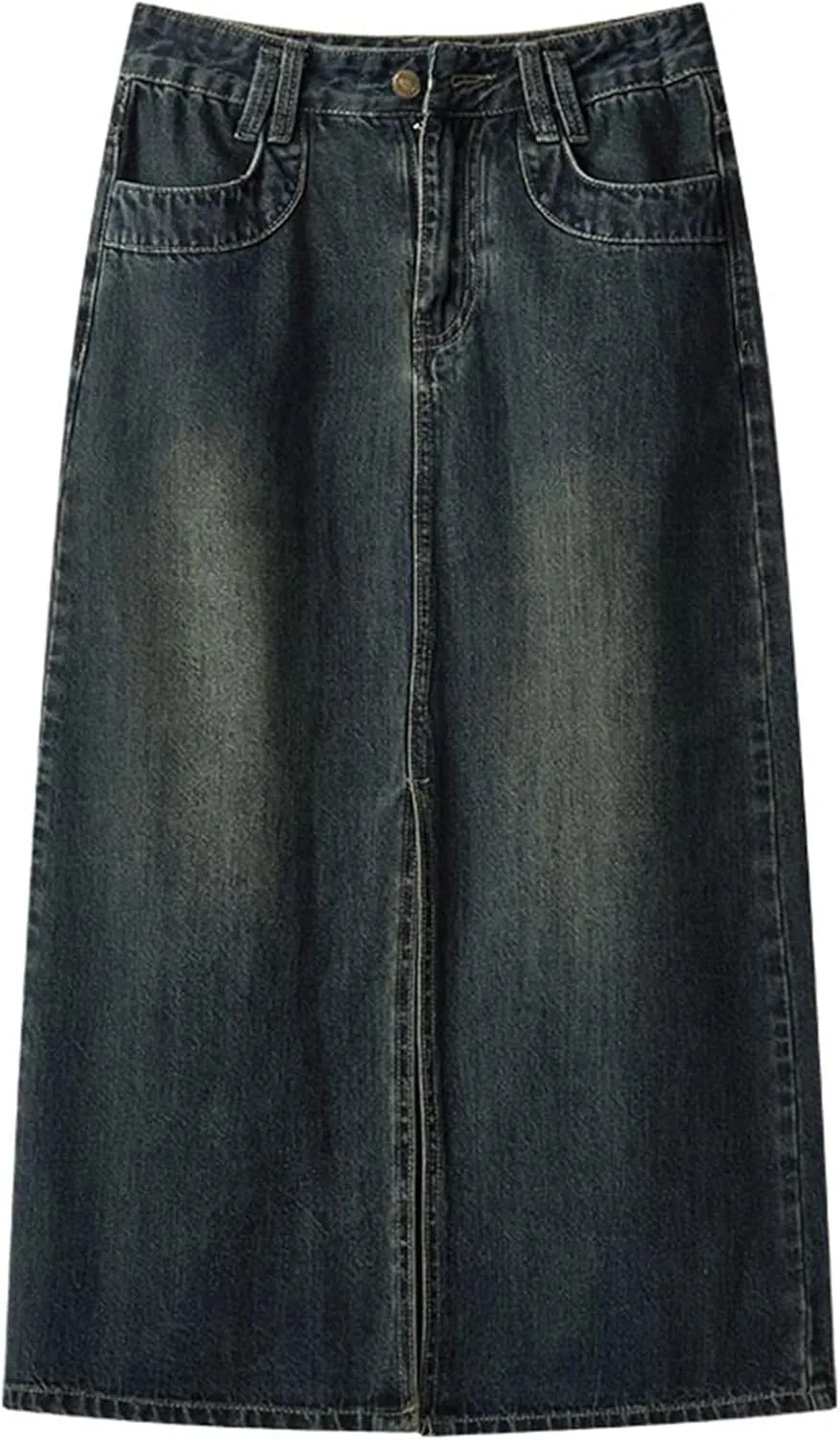 Vintage High Waist Women Denim Skirt Front Split Mid-Length Jean Skirts Female Wrap Hip Skirt