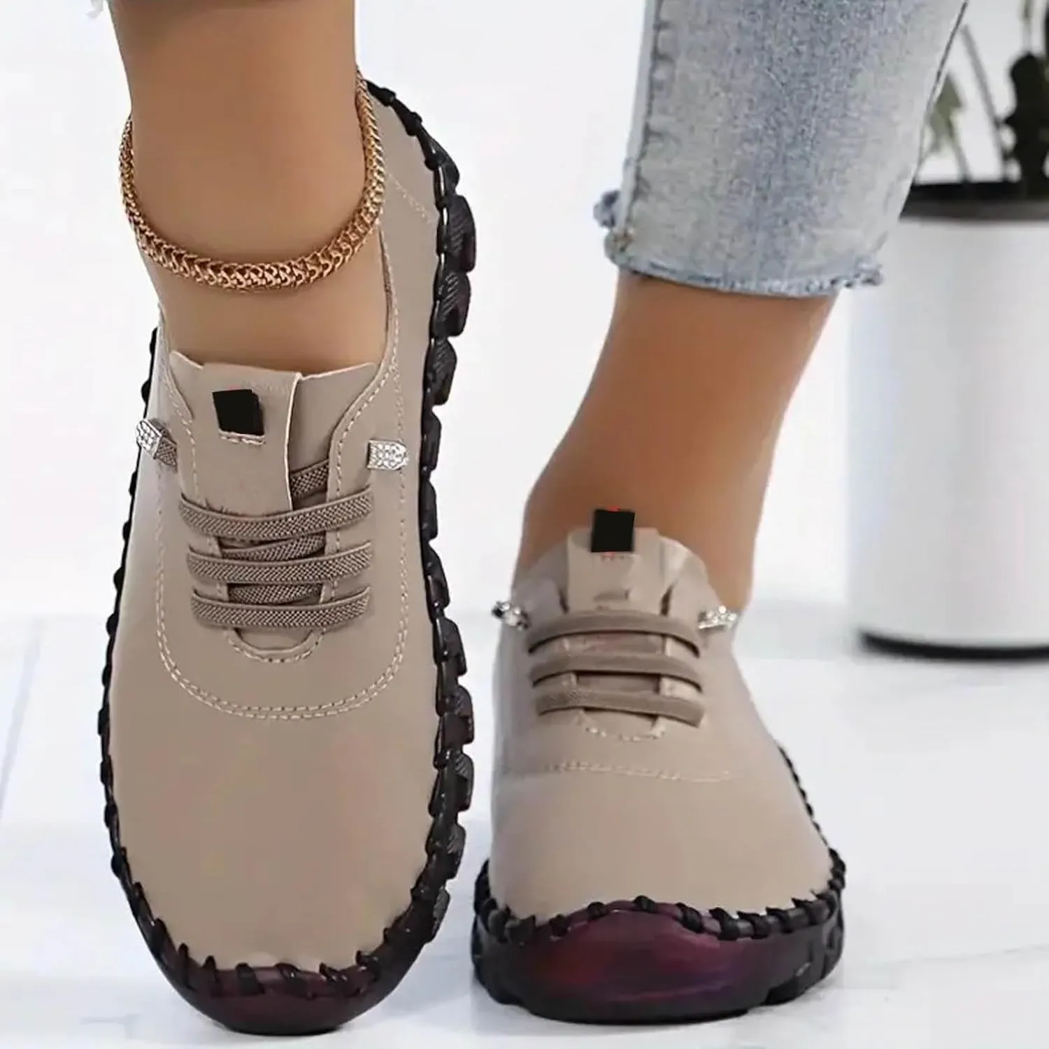 Walking Shoes Women Leather Sneakers for Women Sports Workout Gym Shoes for Running Women's Slip on Shoes