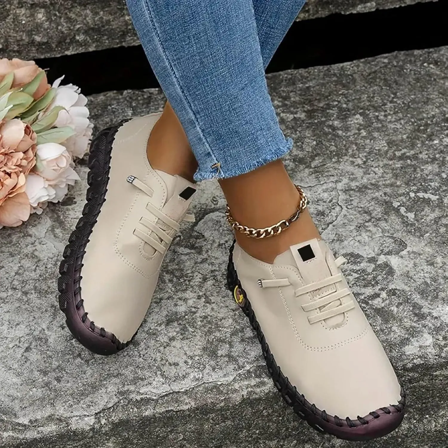 Walking Shoes Women Leather Sneakers for Women Sports Workout Gym Shoes for Running Women's Slip on Shoes