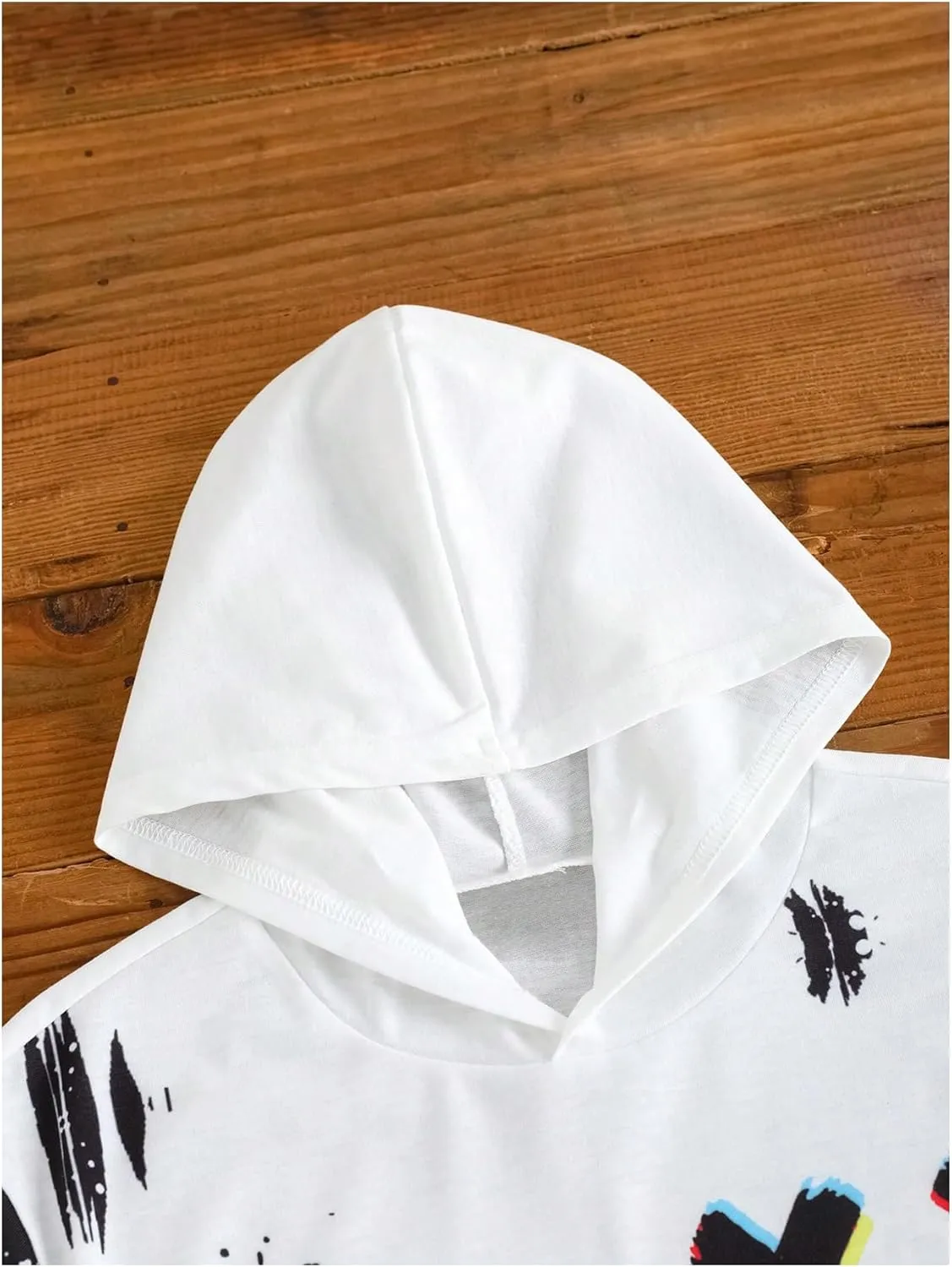 WDIRARA Boy's 2 Piece Outfits Graphic Short Sleeve Hooded T Shirt Elastic Waist Jogger Pants Set