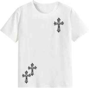WDIRARA Boy's Cross Graphic T Shirt Short Sleeve Crew Neck Tee Casual Top