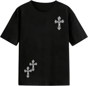 WDIRARA Boy's Cross Graphic T Shirt Short Sleeve Crew Neck Tee Casual Top