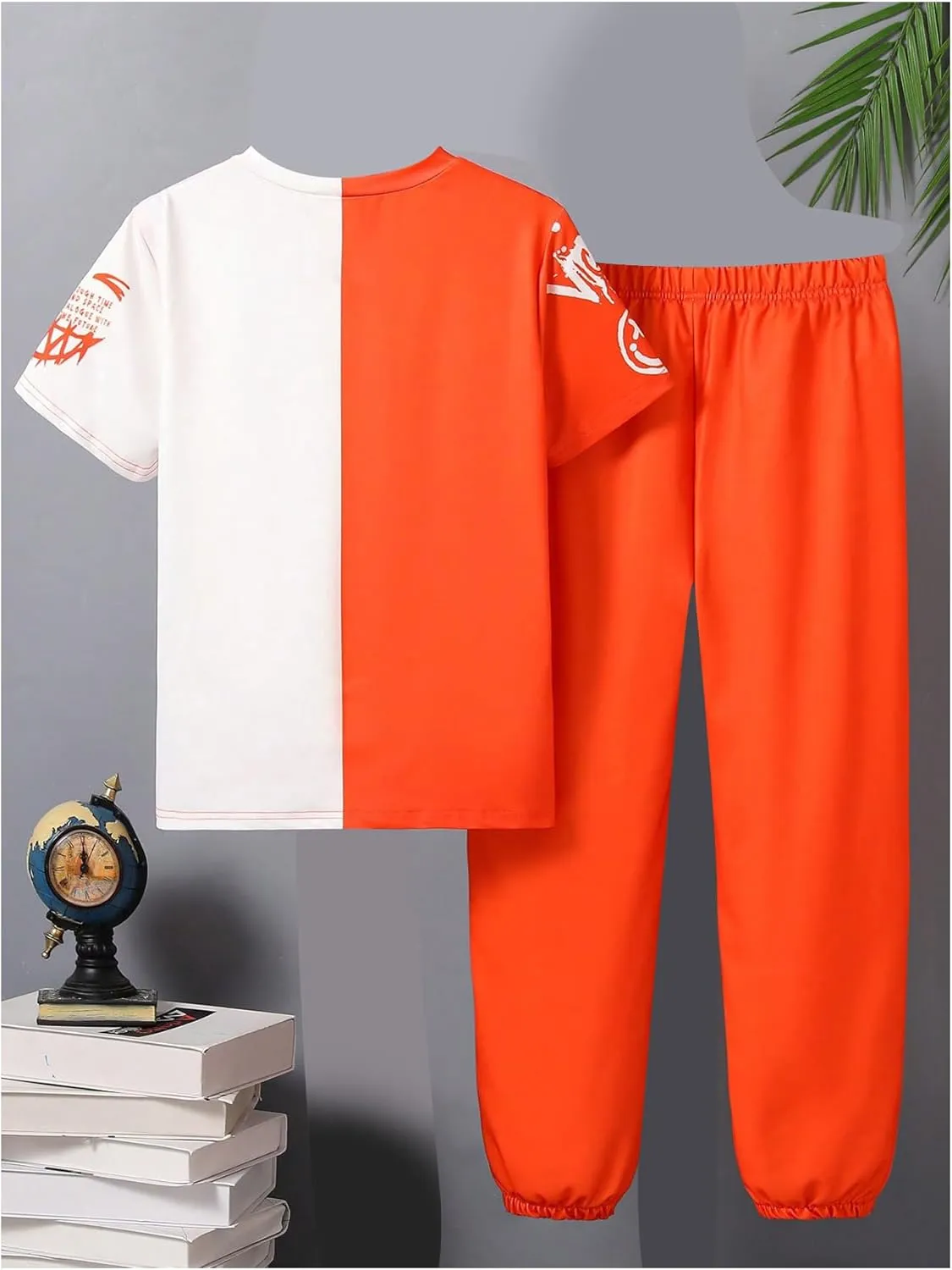 WDIRARA Boy's Two Piece Graphic Print Short Sleeve T Shirts and Elastic Waist Pants Clothing Set