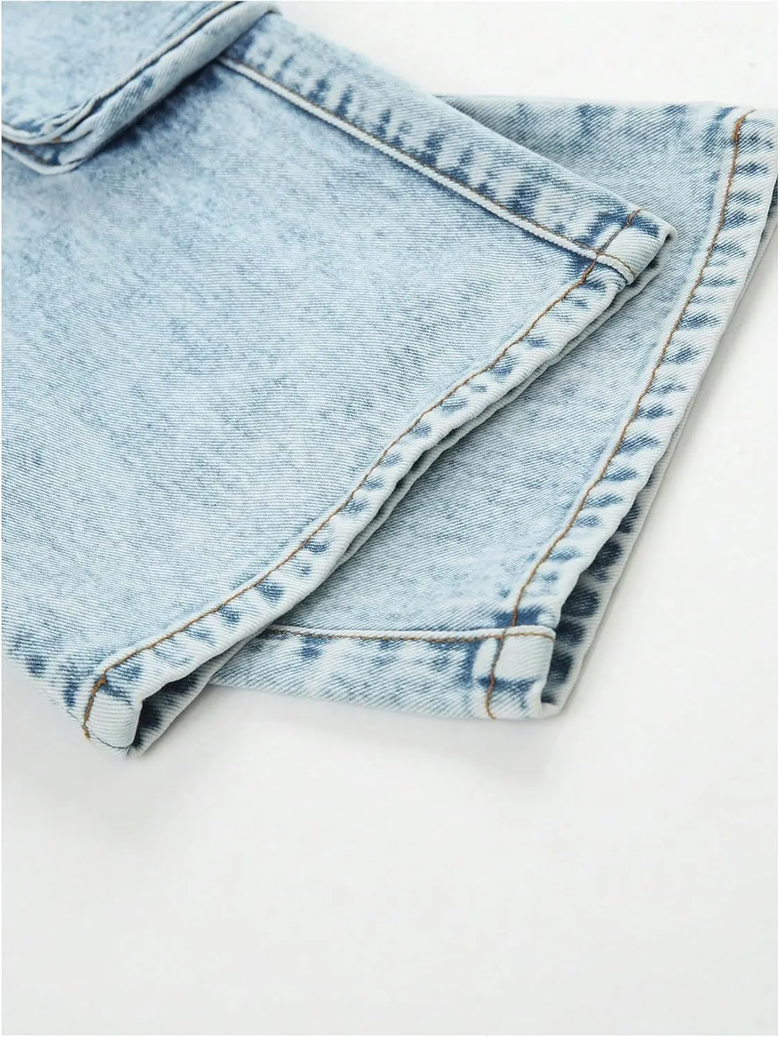 WDIRARA Girl's Casual High Waisted Cargo Jeans Wide Leg Denim Pants with Pockets