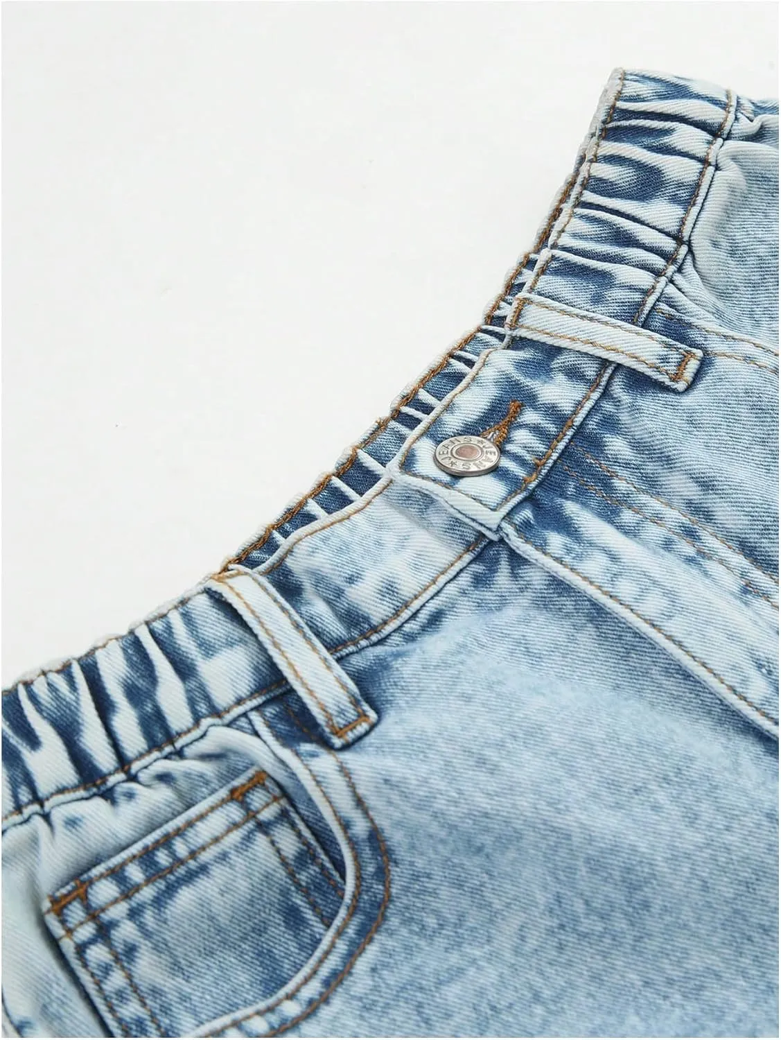 WDIRARA Girl's Casual High Waisted Cargo Jeans Wide Leg Denim Pants with Pockets