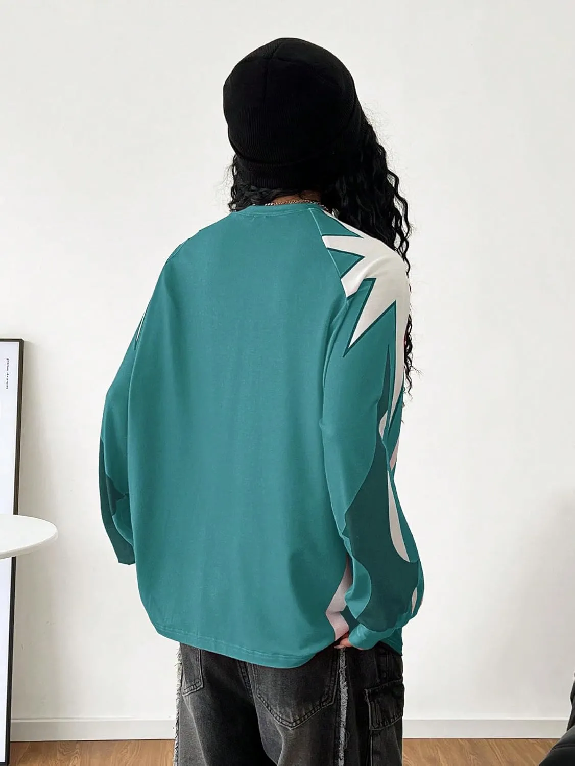 WDIRARA Women's Baggy Jersey Shirts Y2k Oversized Letter Graphic Tees Crewneck Long Sleeve T Shirt Tops