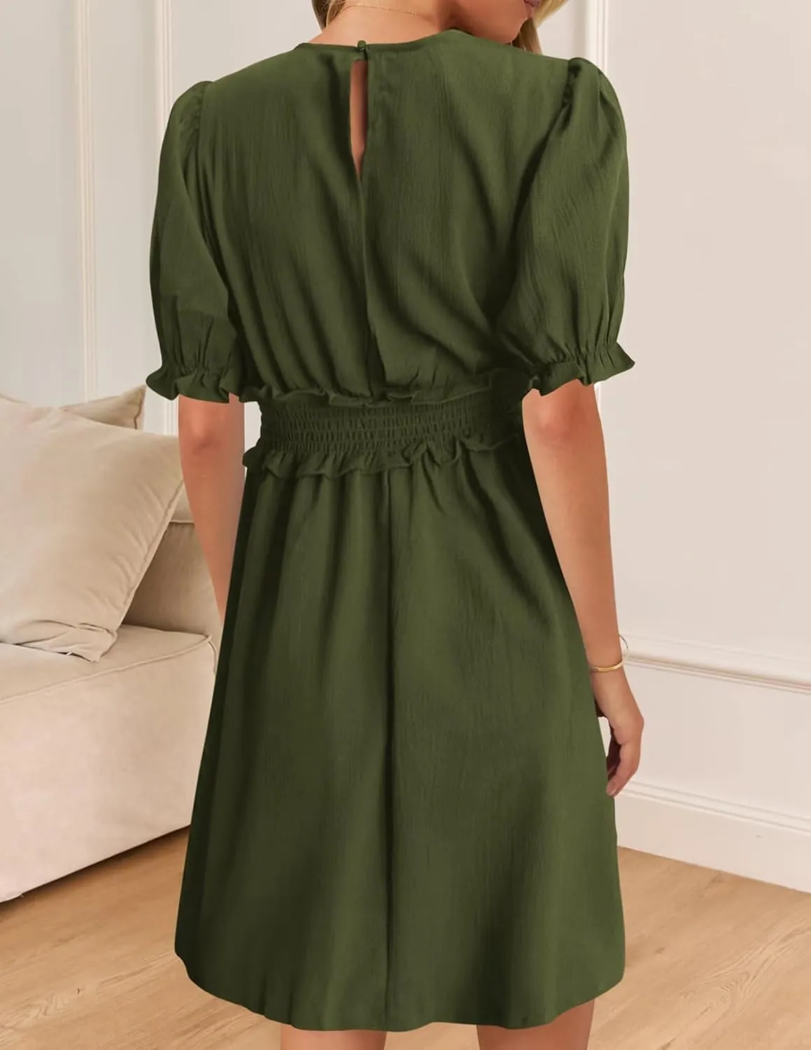 Wkior Women's Casual Shirt Dress Tiered Ruffle Sleeve Swing Shift Summer Mini Dresses