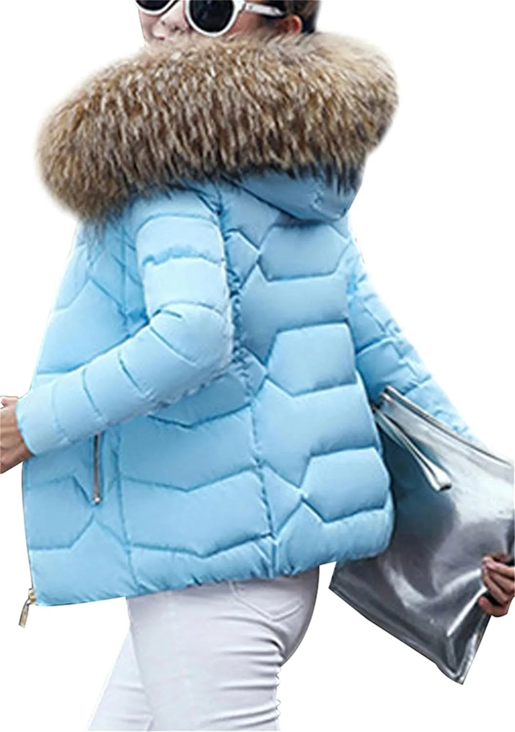 Women Oversized Warm Outwear Coats Quilted Parka Down Coat Long Sleeve Full Zip Puffer Jacket