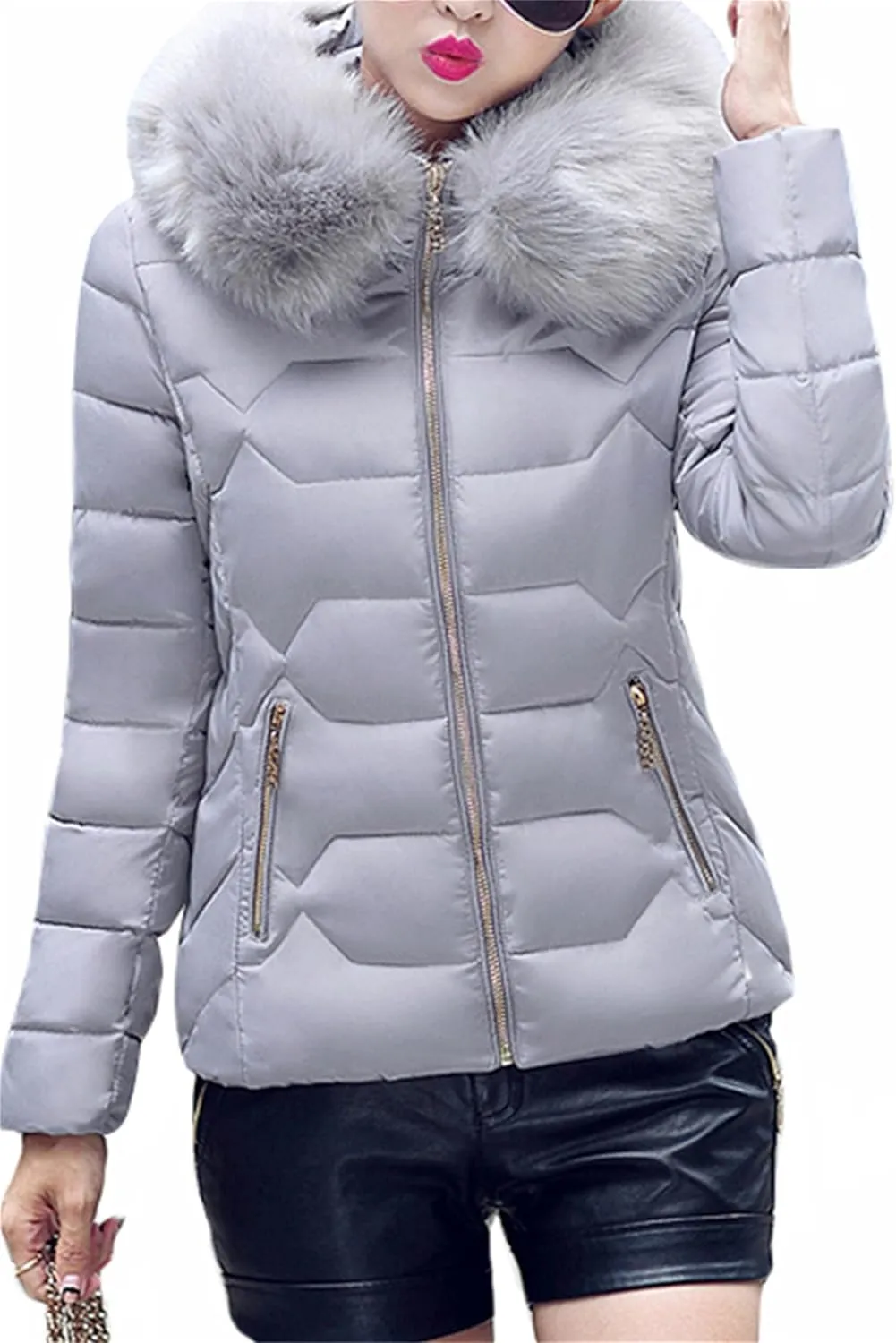Women Oversized Warm Outwear Coats Quilted Parka Down Coat Long Sleeve Full Zip Puffer Jacket