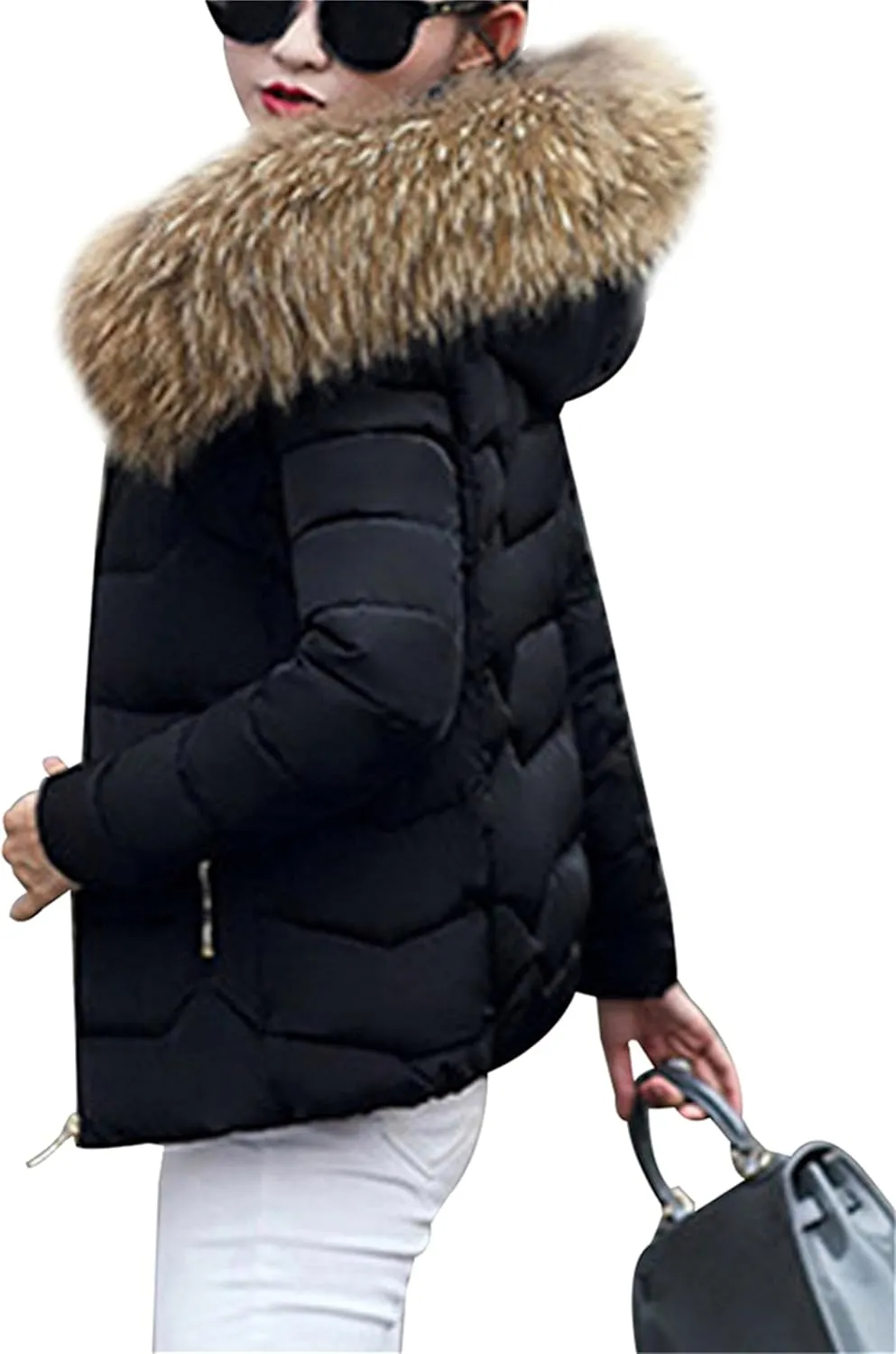 Women Oversized Warm Outwear Coats Quilted Parka Down Coat Long Sleeve Full Zip Puffer Jacket