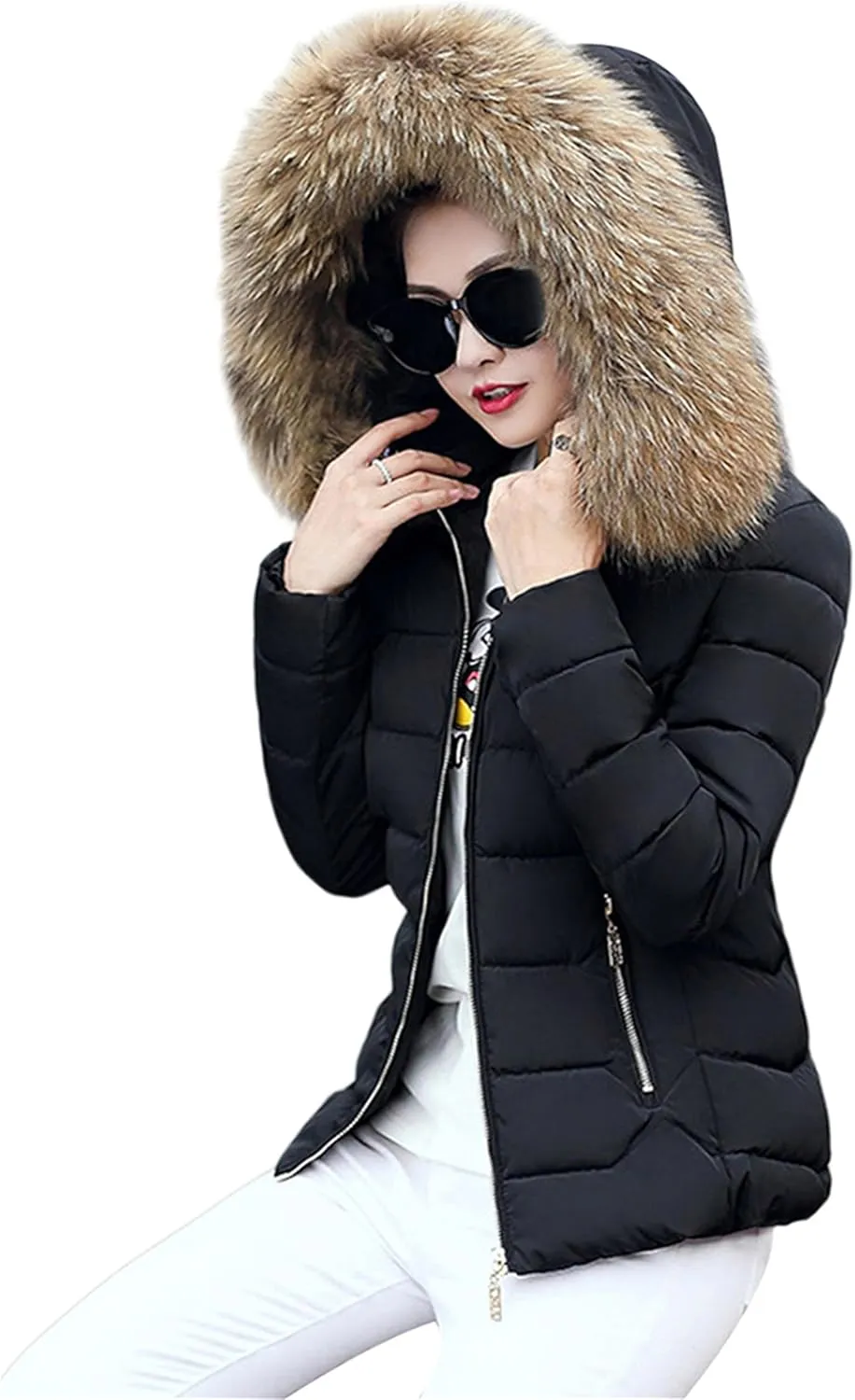 Women Oversized Warm Outwear Coats Quilted Parka Down Coat Long Sleeve Full Zip Puffer Jacket