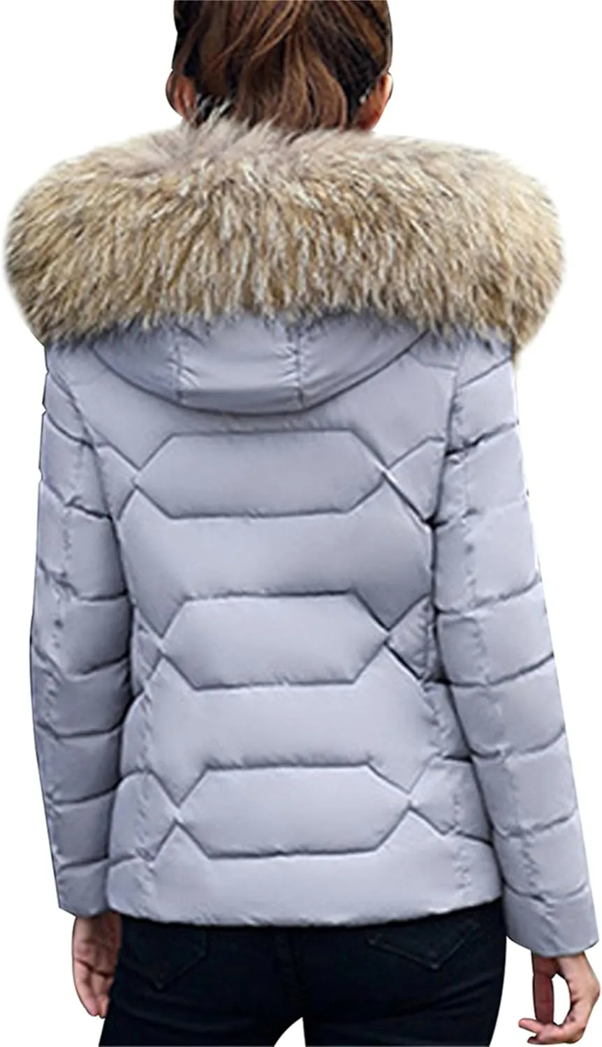 Women Oversized Warm Outwear Coats Quilted Parka Down Coat Long Sleeve Full Zip Puffer Jacket